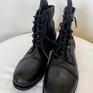 Skechers black leather lace up boots